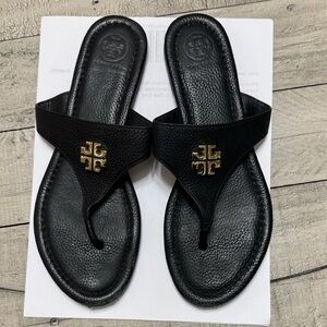 Tory Burch Black Leather Thong Sandals
